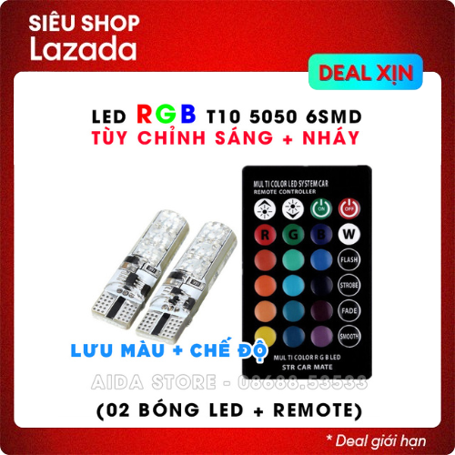 [HCM]Bộ đèn LED RGB demi điều khiển màu + chế độ nháy sáng chuẩn T10 12v