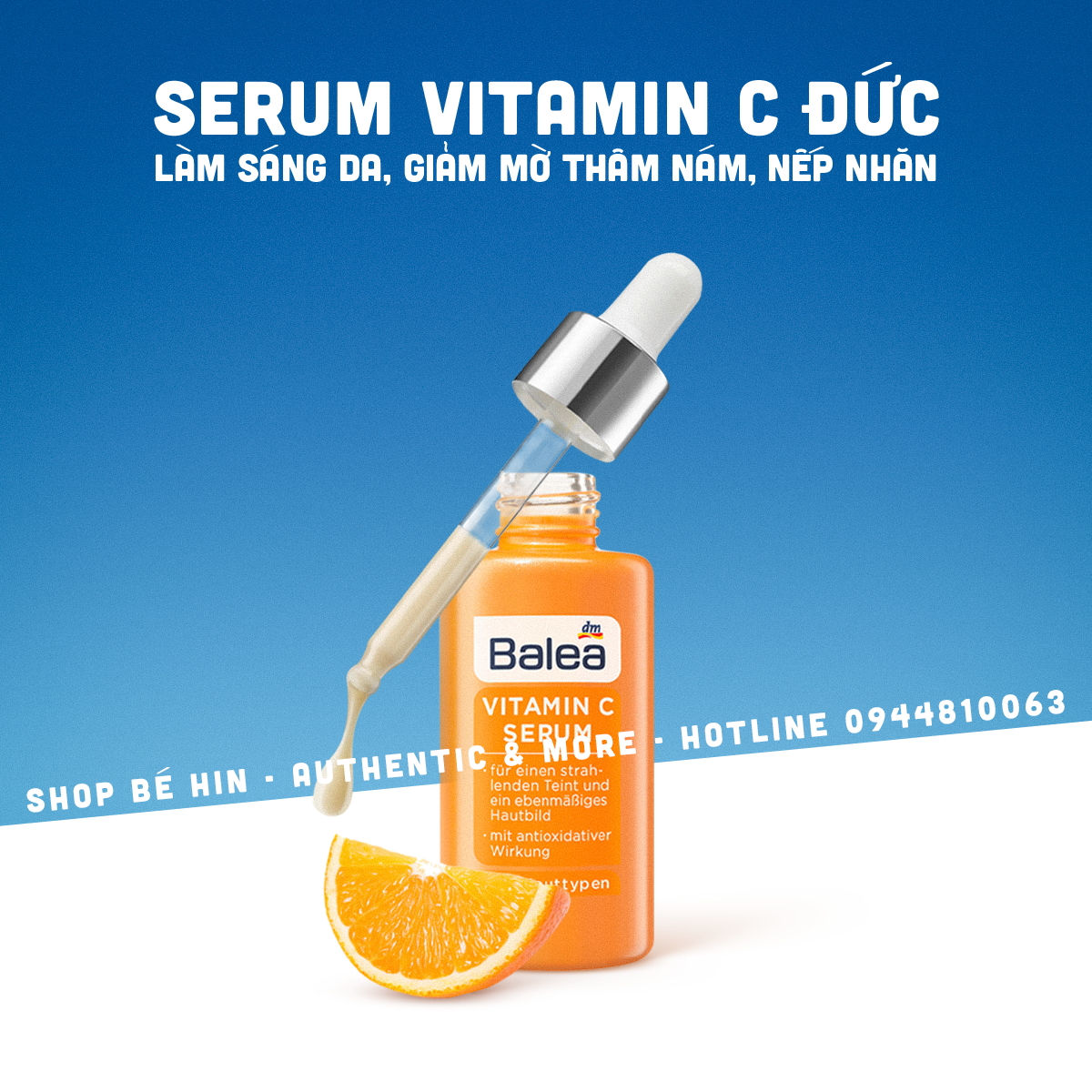 Serum Balea Vitamin C Đức, 30ml, dưỡng da trắng sáng, làm mờ thâm nám, nếp nhăn, làm sáng và đều màu da