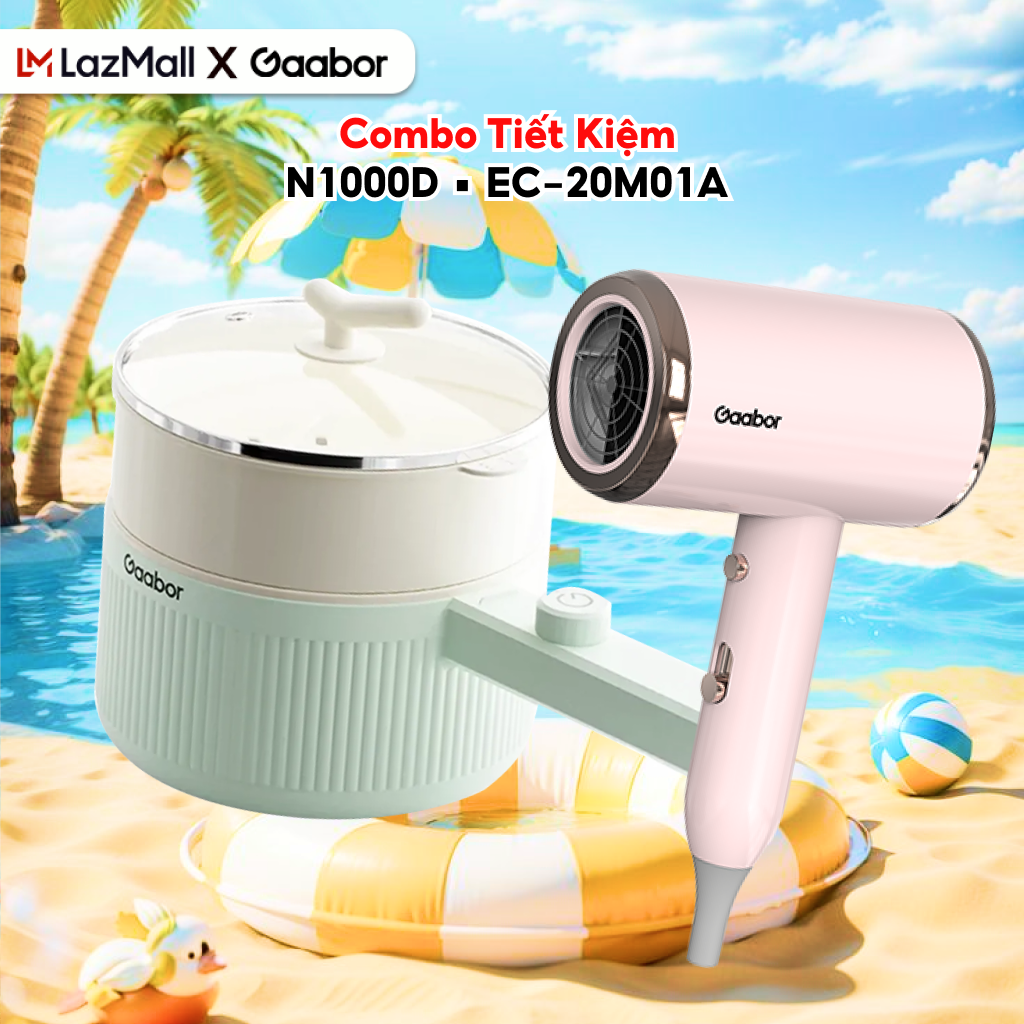 Combo Gaabor 09 nồi lẩu điện đa năng 2L EC-20M01A và máy sấy tóc N1000D ánh sáng xanh 2 chiều nóng lạnh - Bảo hành 1 đổi 1
