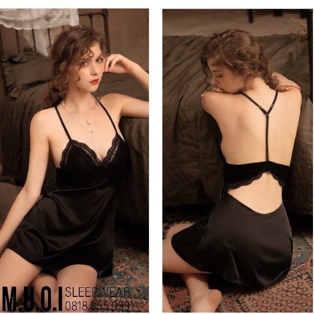 Váy ngủ lụa phối ren ifunsy – freeship – đầm ngủ cao cấp sexy