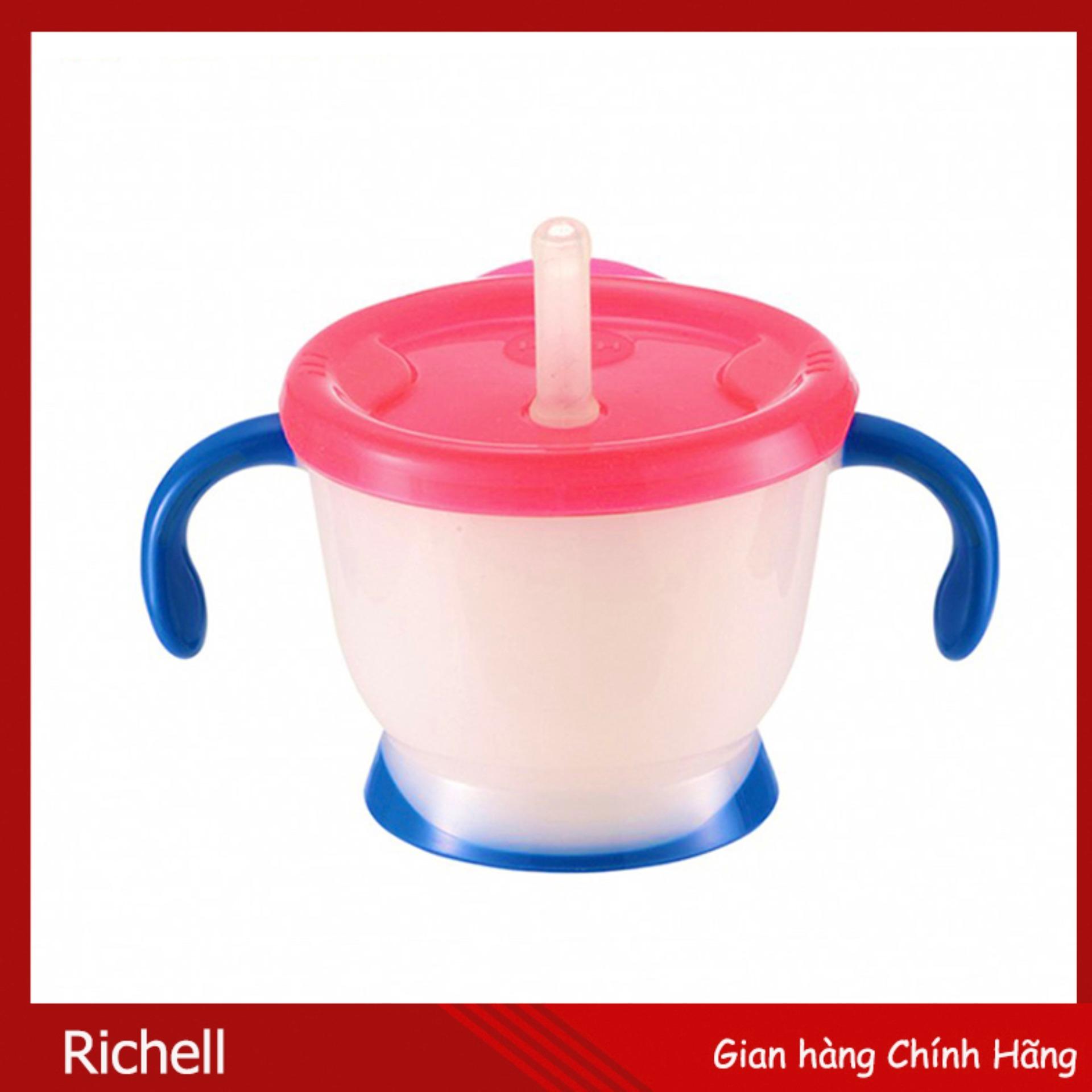 Cốc Tập Uống Richell Mẹ Nhấn Push SiliCone, Bé Tự Mút Hoặc Tháo Nắp Làm Ca. Thân TPE Cách Nhiệt Tay Xanh (Hãng Phân Phối Chính Thức)