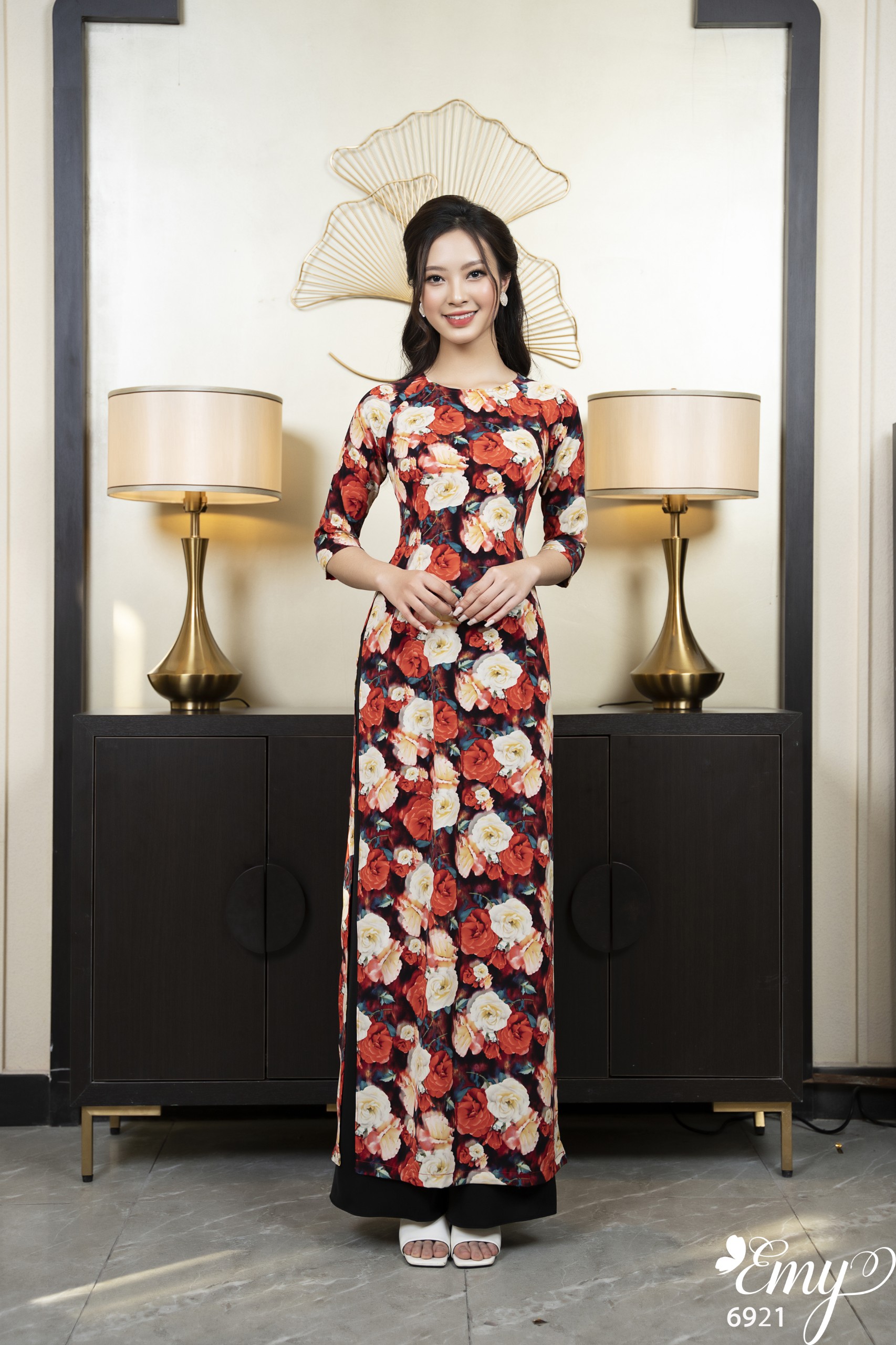 Emy em6921 áo dài hoa đỏ