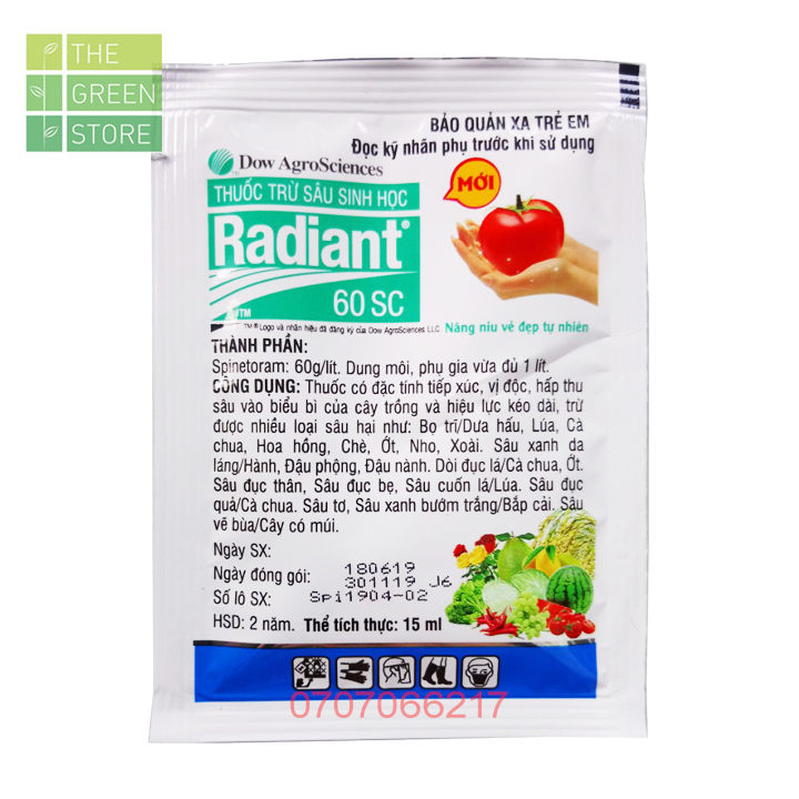 Thuốc trừ sâu, bọ trĩ sinh học RADIANT 60 SC (15ml) cho hoa kiểng (lan, hồng mai...), rau màu, cây ăn trái
