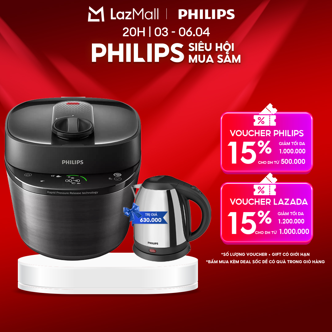 Nồi Áp Suất Đa Năng 5L Philips HD2151/66 - Công Suất 1090W, Công Nghệ Xả Áp Nhanh 7 Phút, Hệ Thống Kiểm Soát Hương Vị Độc Đáo, 35 Chương Trình Cài Đặt Sẵn - Hàng Phân Phối Ch