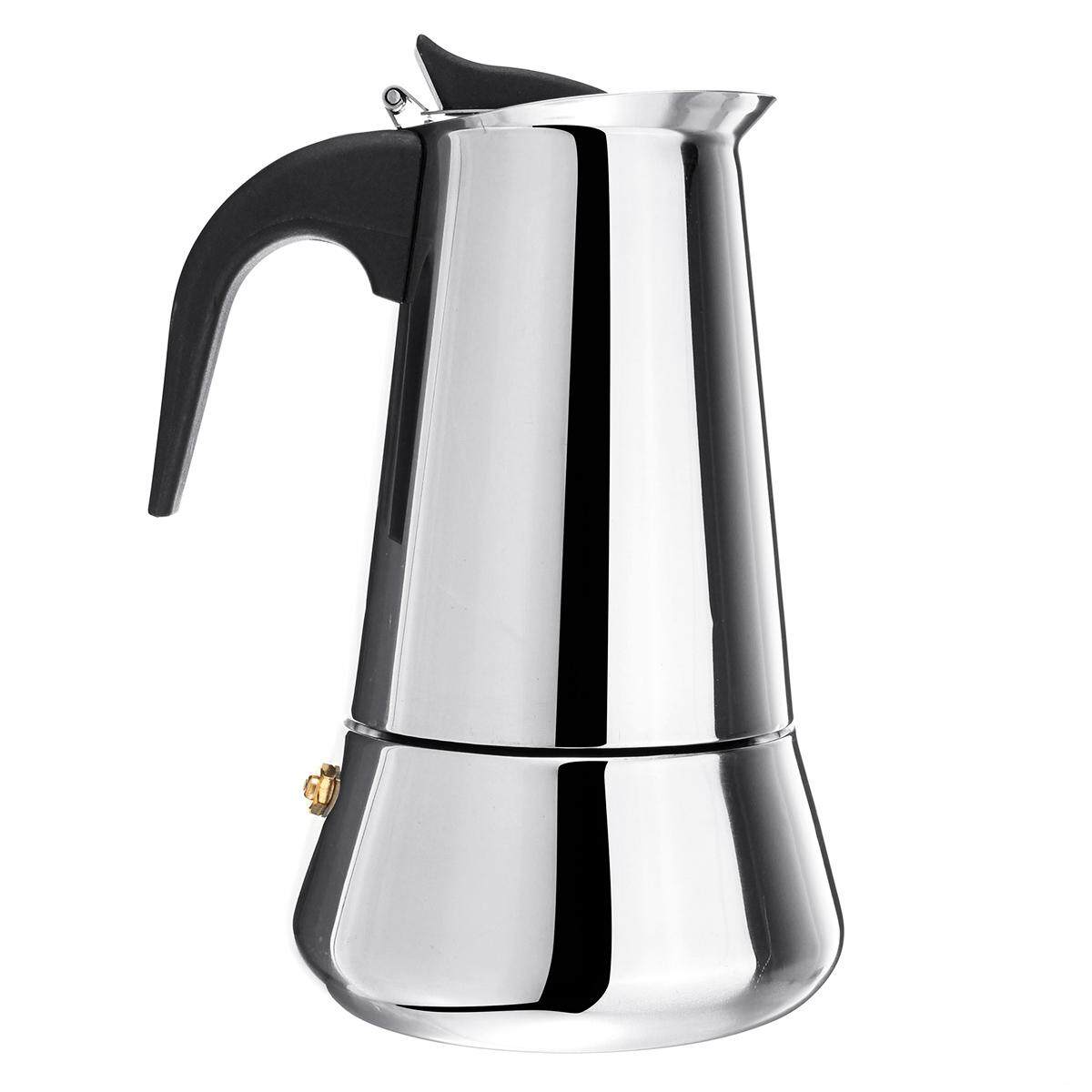 Bình pha cà phê gia đình đáy rộng bằng thép không gỉ 200ml bình pha cà phê moka espresso bếp lọc