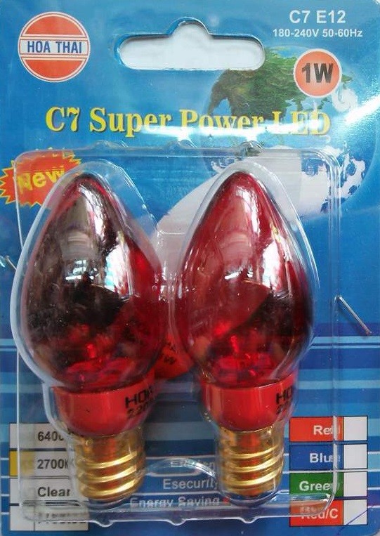 [HCM]Bộ 2 bóng đèn Led trái ớt màu đỏ trong đèn bàn thờ 1W E12 HÒA THÁI - đỏ trong 1W E12 HÒA THÁI