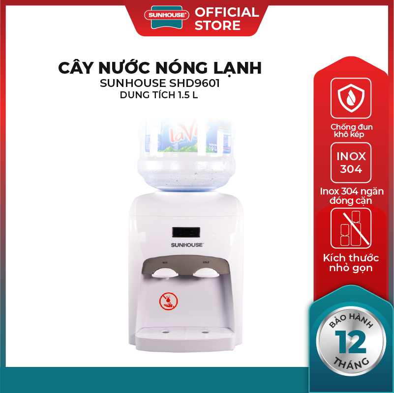 [DEAL SỐC ĐÓN TẾT] Cây nước nóng lạnh để bàn SUNHOUSE SHD9601- Công suất 580W - Bình chứa nước inox 