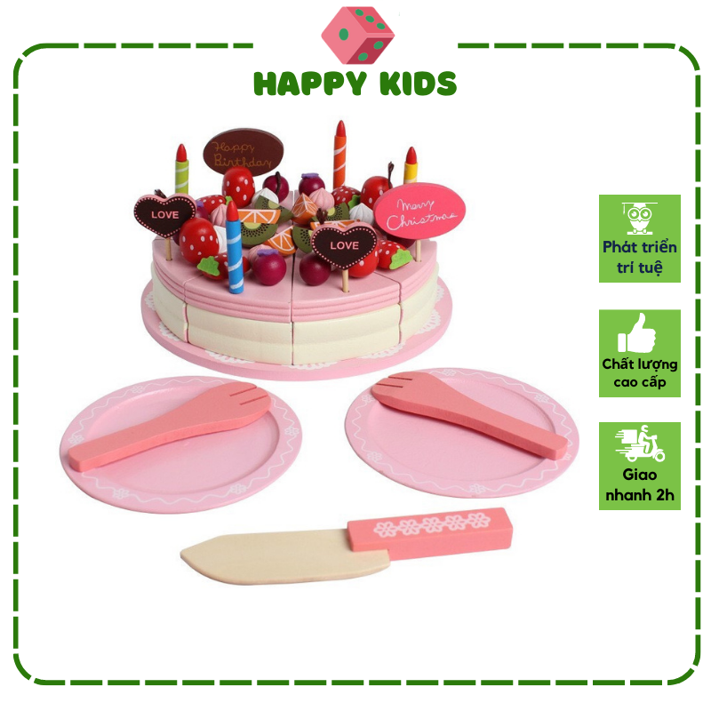 Đồ chơi trẻ em Bánh kem sinh nhật dâu tây bằng gỗ Mother Garden đồ chơi tiệc trà bánh kem dâu tây