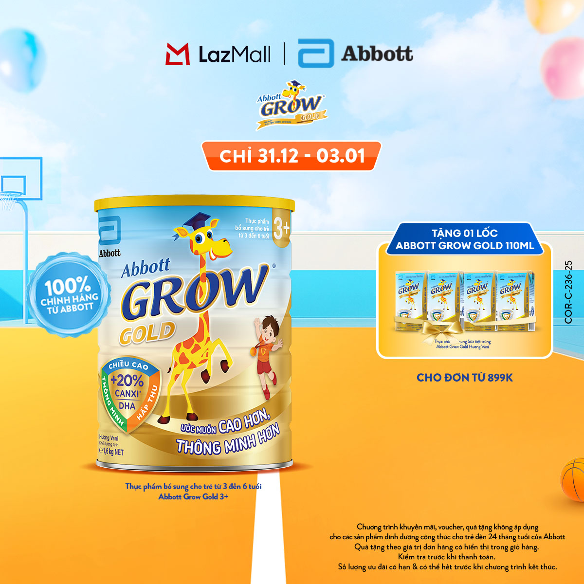 CHỈ 31.12-03.01 QUÀ TẶNG CHO ĐH 899K-SLCH Sữa Bột Abbott Grow Gold 3+ Hương Vani 1.6kg