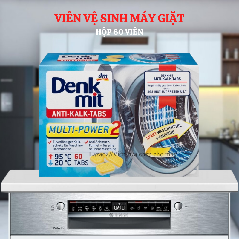 Viên vệ sinh máy giặt Denk Mit hộp 60 viên khử mùi diệt khuẩn dùng cho máy giặt