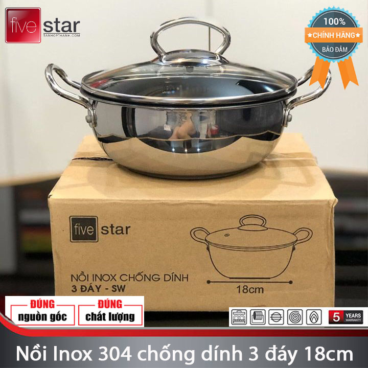 Nồi fivestar inox 304 phủ men chống dính 3 lớp đáy 18cm f1s18in005/ 20cm fsn20in005/ 22cm fsn22in005 - hàng chính hãng, bảo hành 5 năm