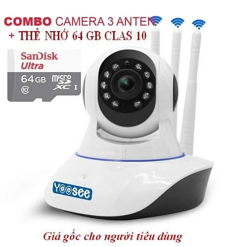 Camera Wifi YooSee 3 Anten HD + Thẻ 64Gb BẢO HÀNH 24 THÁNG Camera IP Wifi Yoosee 3 Râu xoay 360 độ, độ phân giải FULL HD 2.0MP 1920x1080p Không Dây,Camera trong nhà,ngoài trời Camera hồng ngoại tích hợp ghi âm,lưu t