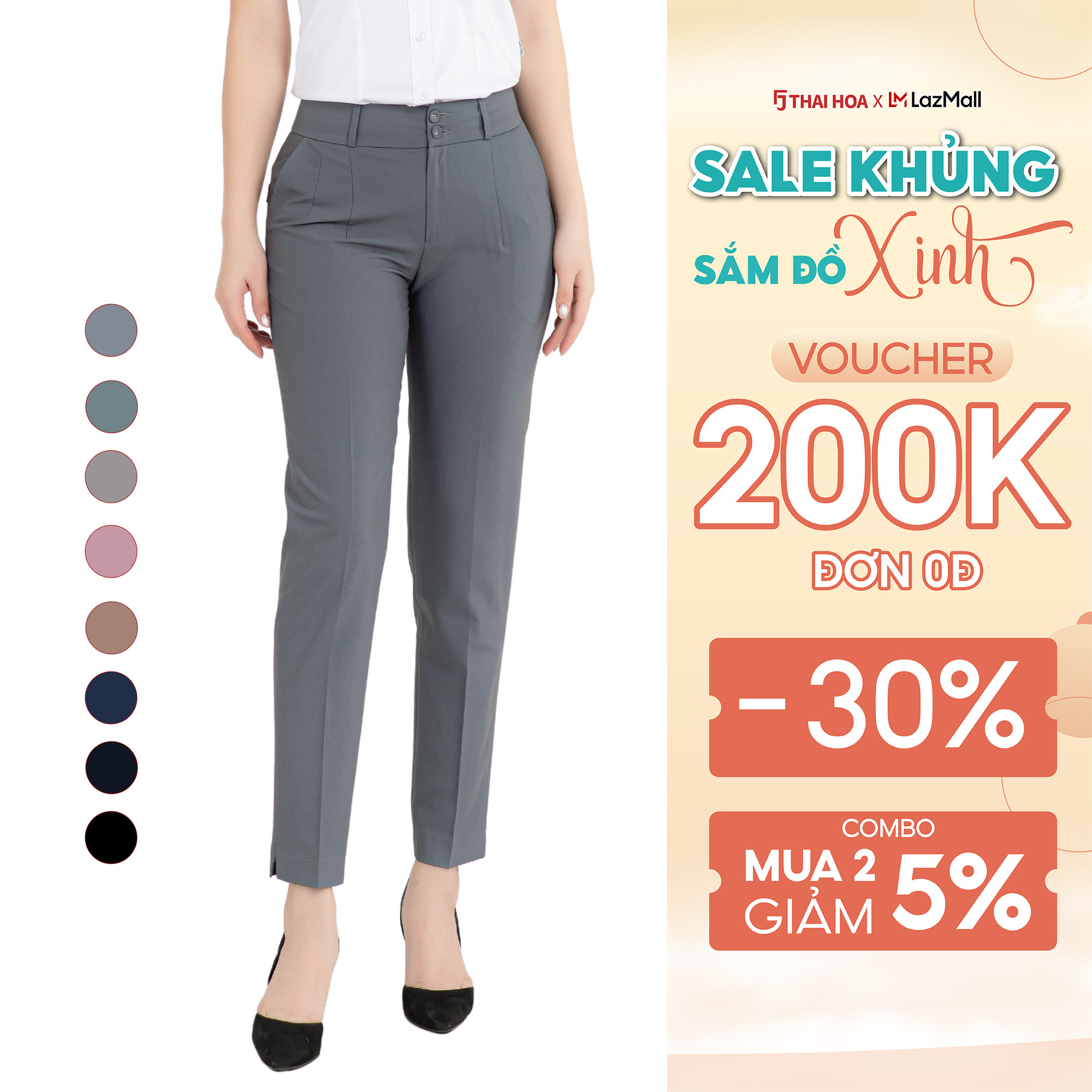 Quần tây nữ các màu xanh hồng xám cao cấp dáng 9 tấc Thái Hòa QAW2016-R04