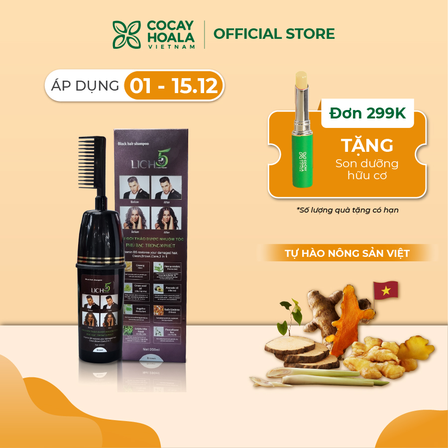 Dầu Gội Thảo Dược Đen Tóc Lich5 Hộp 200ml (Nâu Đen)- Hàng chính hãng