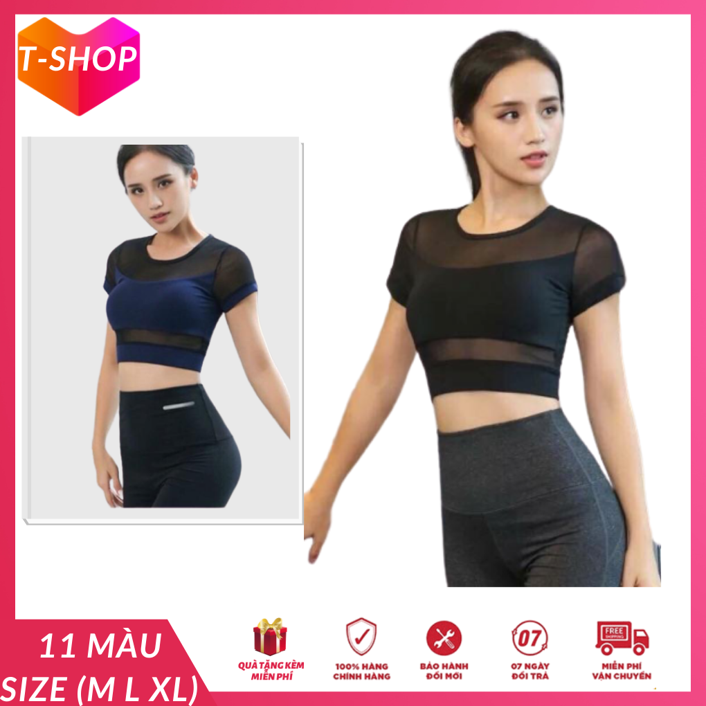 [HCM]croptop gym phối lưới có mút sẵn tha hồ tập thể thao mà không lo vướng víu đồ tập yoga đẹp tphcm-CR057