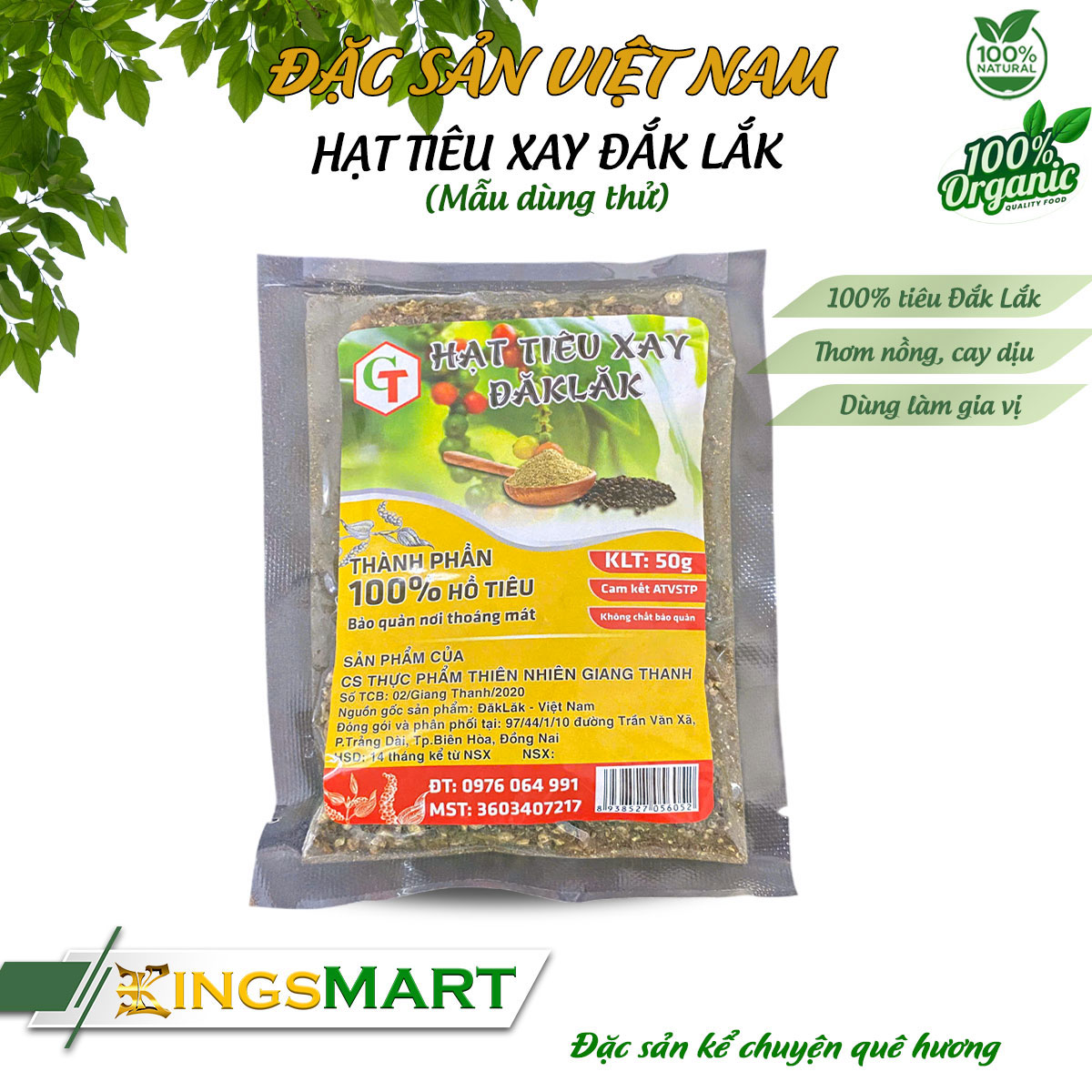 Hạt Tiêu Xay - Thơm nồng, cay dịu - Dùng làm gia vị - Chuẩn tiêu Đắk Lắk - Túi 50g - Kingsmart