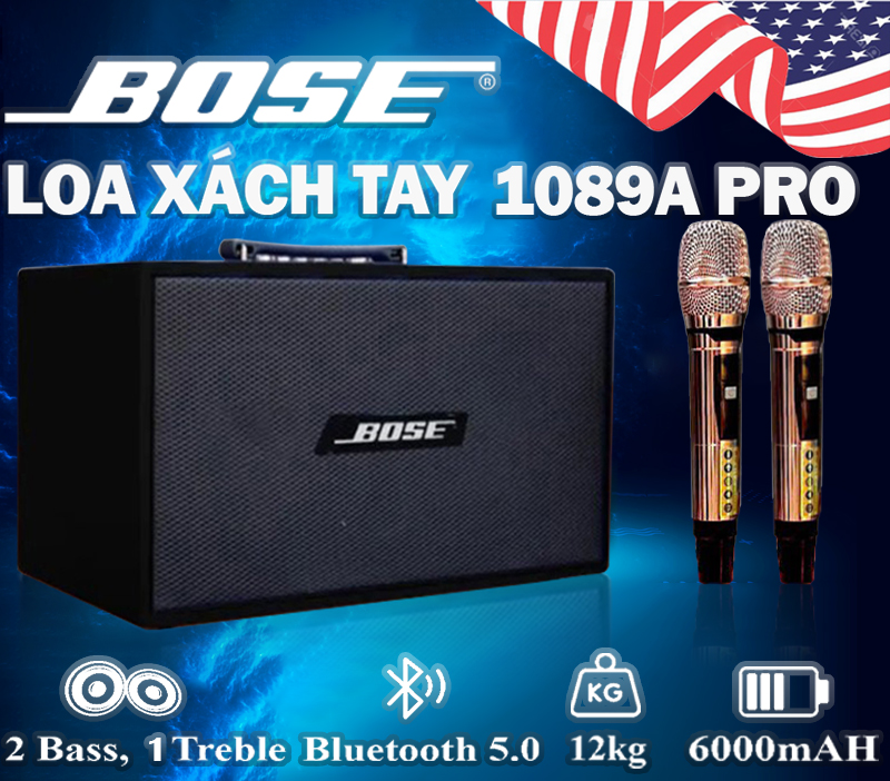 PHIÊN BẢN MỚI NHẤT Loa Xách Tay Bose 1089A PRO MAX Bass Đôi 18.5cm Kèm 2 Micro . Loa Sử Dụng 2 Bass 18.5cm 1 Trung Và 1 Treble Âm Trầm Cực Mạnh Và Âm Thanh Sáng Tách Biệt Đến Từng Nốt Nhạc Hoàn Hảo