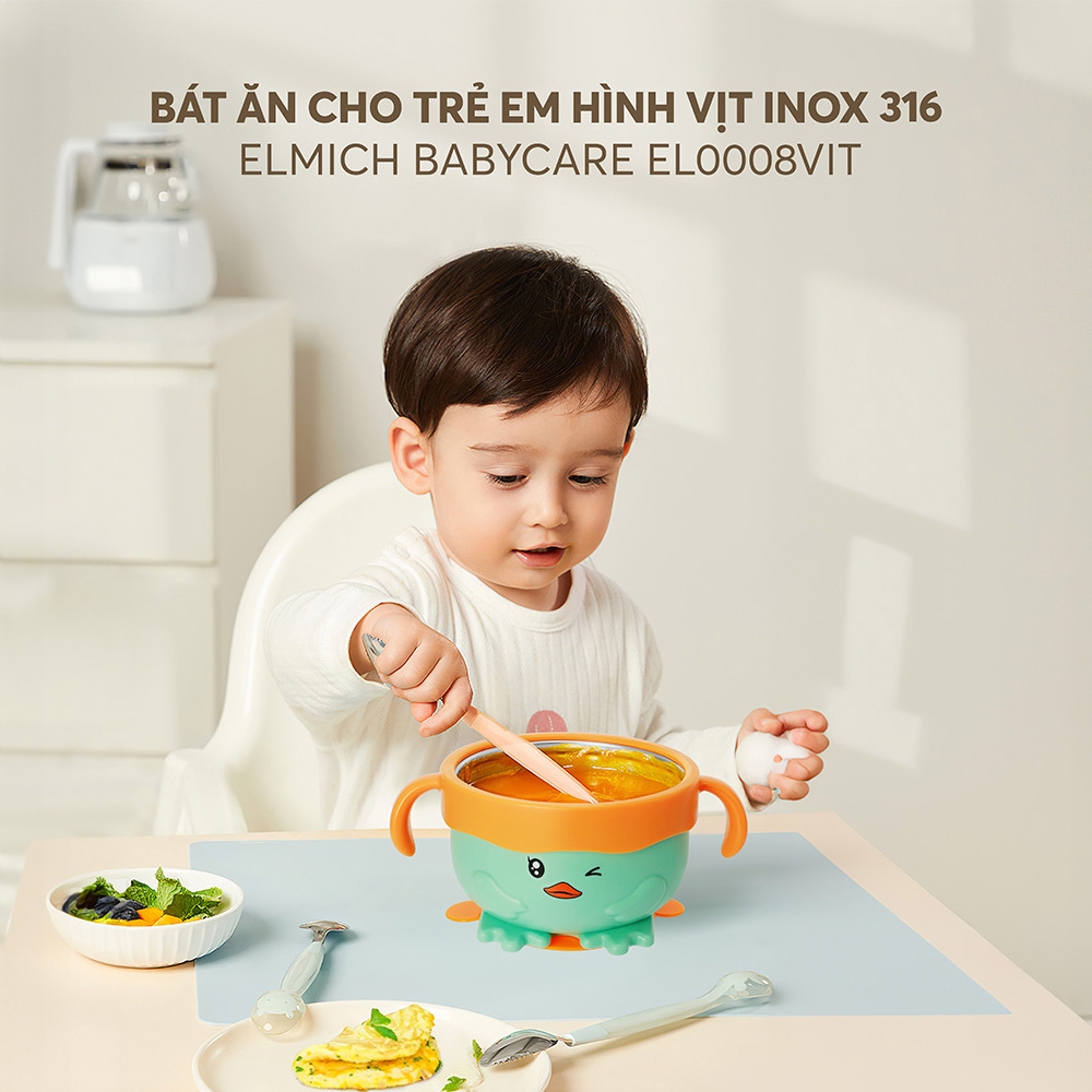 (Chỉ 15-17.07)Bát ăn cho trẻ em hình vịt inox 316 Elmich Babycare EL-0008VIT