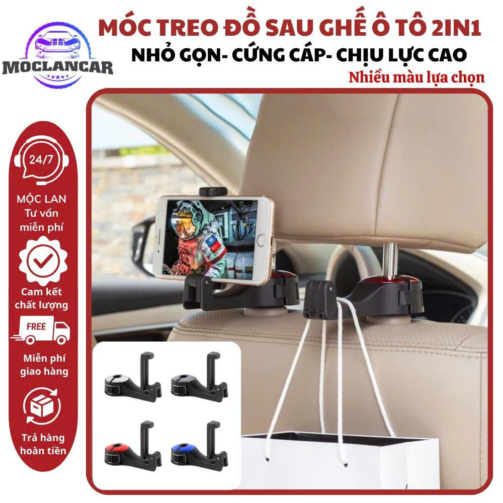(4 màu) Móc treo đồ ghế sau ô tô kiêm giá kẹp điện thoại phía sau trên ô tô - Otofunmoclan