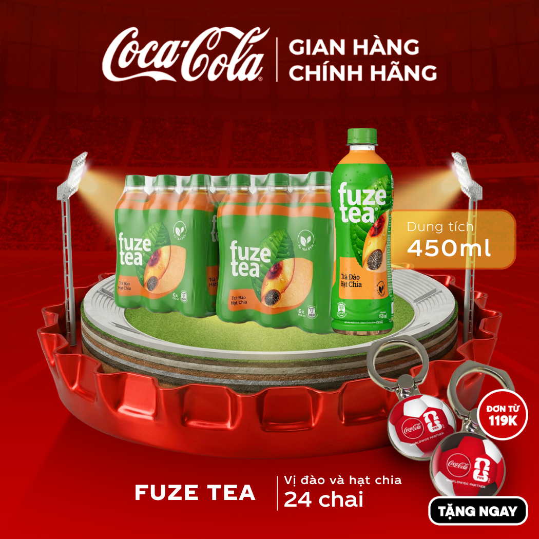 [SIÊU SALE ] Lốc 24 Chai Trà Đào Và Hạt Chia Fuze Tea 450ml/Chai Sale 25.05 Coca-Cola Chính Hãng_LD