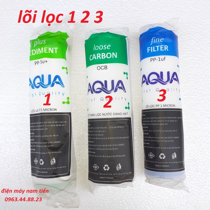 Bộ 3 lõi lọc nước 123 AQUA  Dành cho các máy lọc nước RO trên thị trường (ảnh thật)
