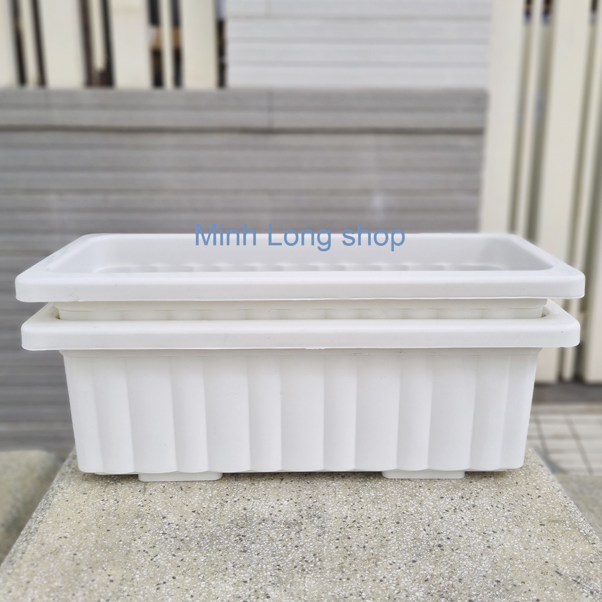 Bộ 02 chậu dài sọc nhỏ nhựa dày trồng rau, hoa size 48x20x17cm