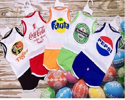 Combo 5 bộ quần đùi áo sát nách/ba lỗ hình nước ngọt chất liệu cotton 2 chiều cho bé 3-15kg