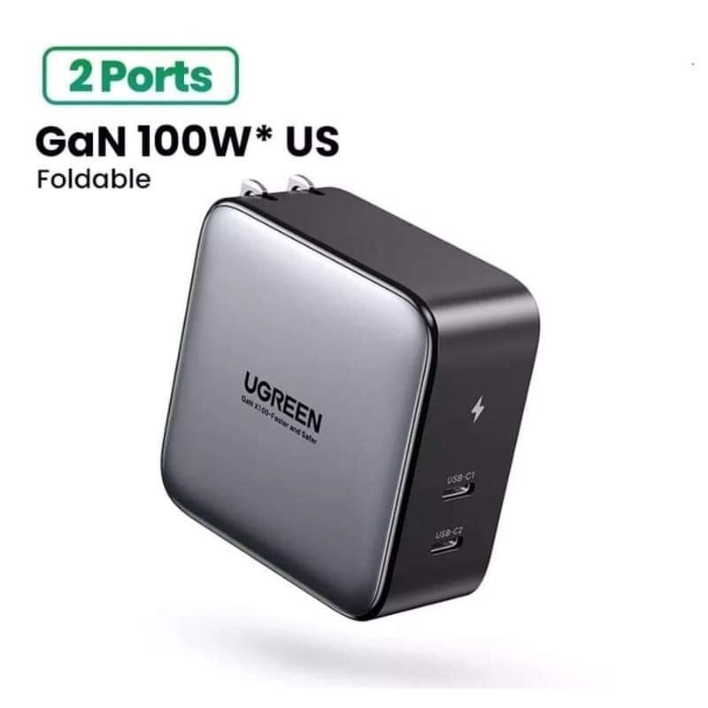 Củ sạc siêu nhanh 100w ugreen cd254 - 2 x type c - chip gan fast - pps 2.0 - pd 3.0 - qc 4.0+ chân gập us