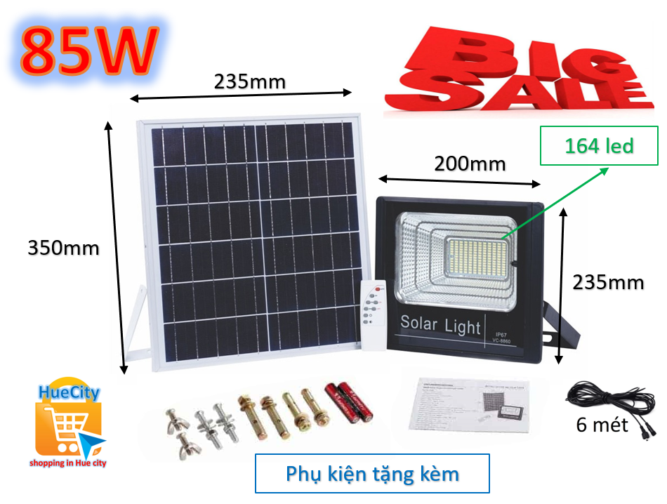 (GIÁ SỐC) Đèn led năng lượng mặt trời Solar Light 85W với tấm pin to (235x350mm)