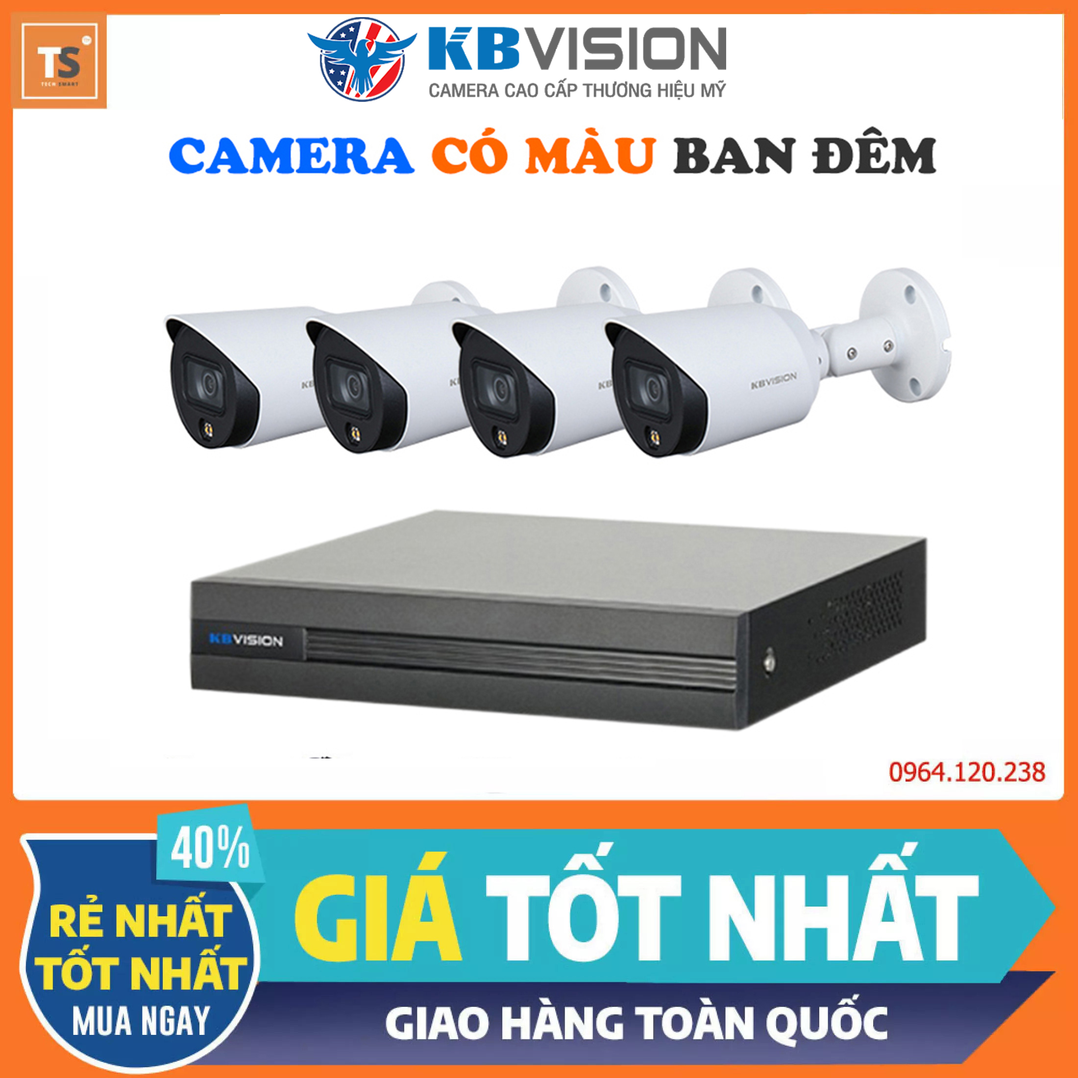Bộ Camera Quan Sát Có Màu Ban Đêm KBVision 4 Kênh Full HD - Trọn Bộ Camera Quan Sát Đầy Đủ Phụ Kiện Lắp Đặt