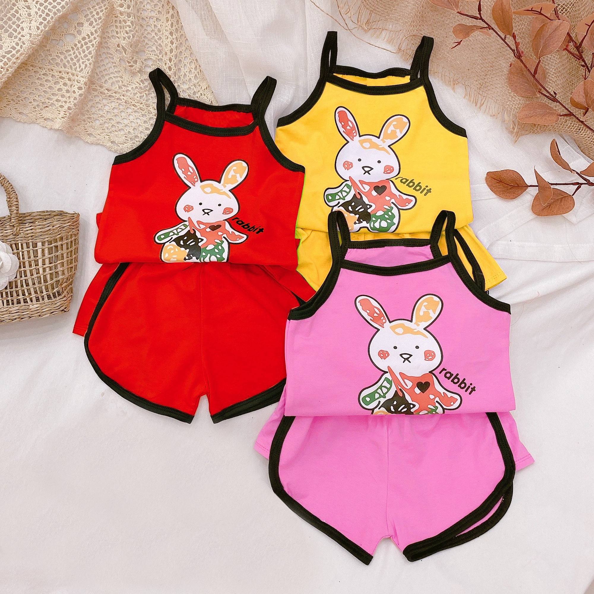 Bộ đũi bé gái 2 dây thỏ sắc màu cực xinh qate735