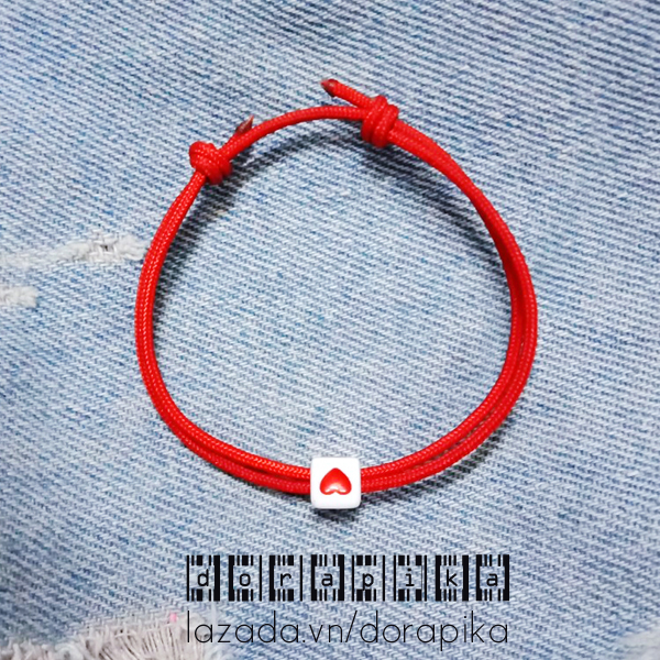 Vòng tay nữ trái tim dây thừng đỏ vòng tay handmade dễ thương