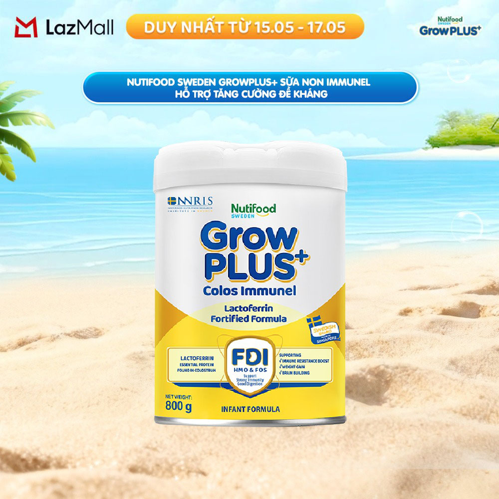 Sữa Bột Nutifood Sweden GrowPLUS+ Sữa Non Immunel từ 0 - 12 tháng lon 800 g (Bao bì tuỳ lô hàng)