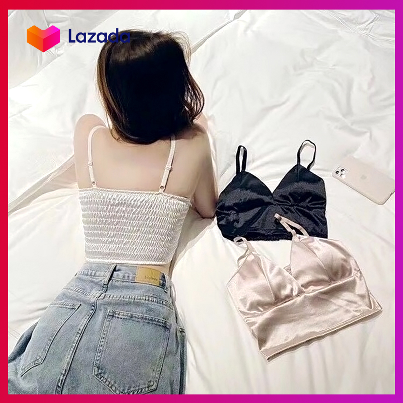Áo bra satin phi lụa 2 dây lưng thun siêu tôn dáng - NHShop