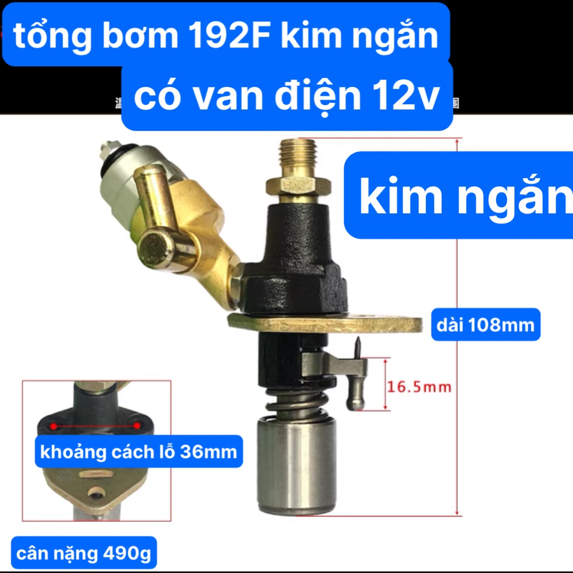 Tổng Bơm Điện Tổng Bơm Cao Áp 192F Kim Ngắn Có Van Điện 12v Tổng Bơm Dầu 192F Van Điện 12V Heo Dầu 192F (Kho 6201)