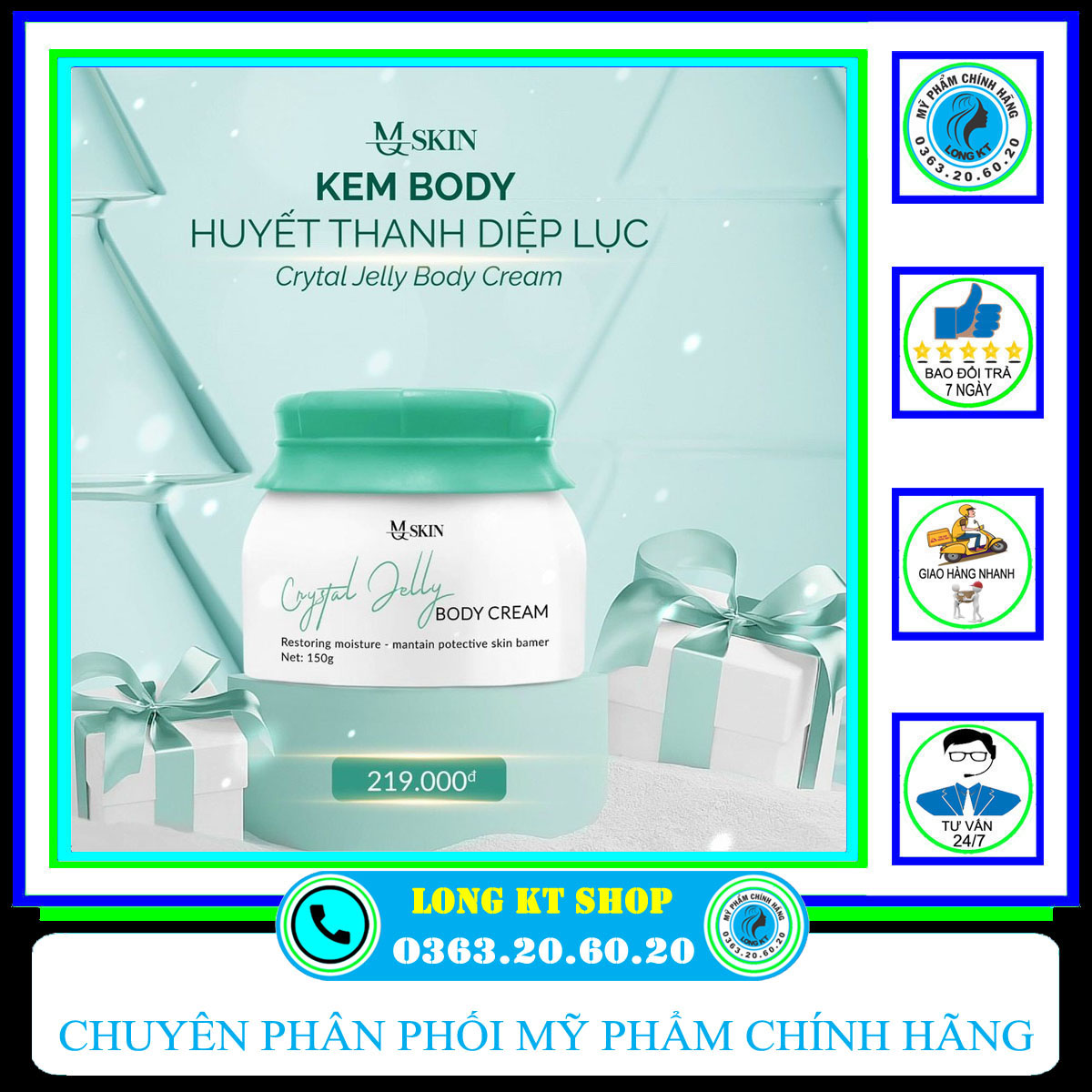 [MQSKIN ] KEM DƯỠNG BODY TINH THỂ DIỆP LỤC MQ SKIN 150gr