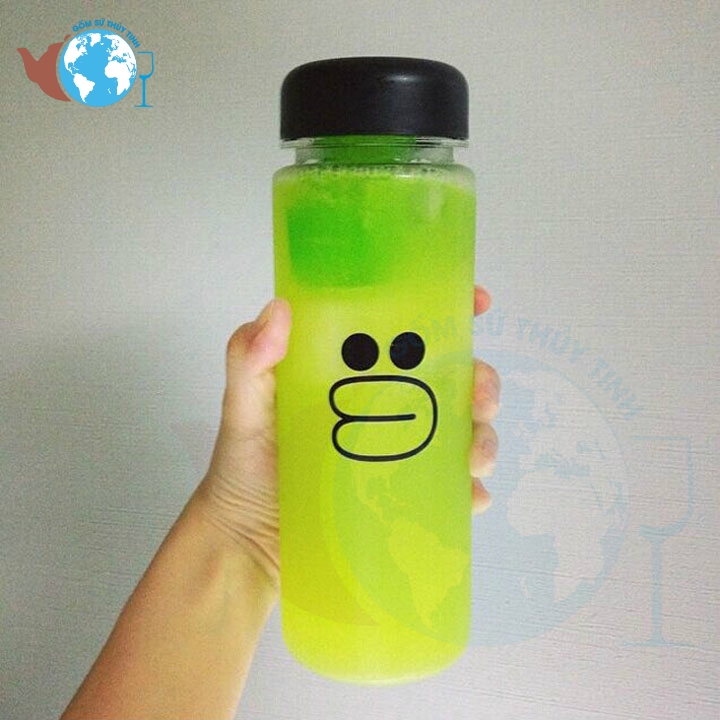Bình nước thủy tinh 500ml nắp đen in và không in