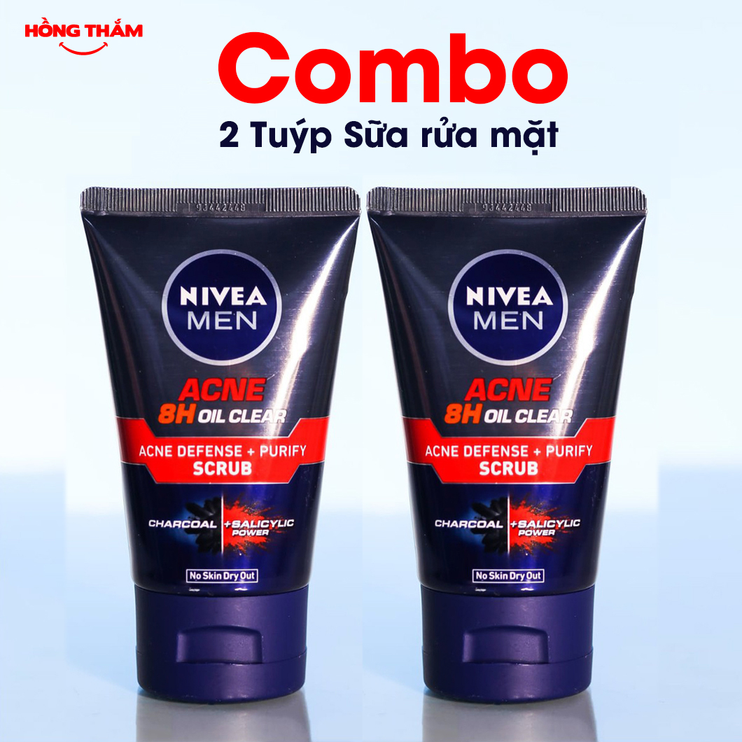 COMBO 2 tuýp Sữa rửa mặt bùn khoáng Nivea Men Acne 8h Oil Clear kiểm soát nhờn & ngừa mụn 100g(hongthamshopcom) SRM149