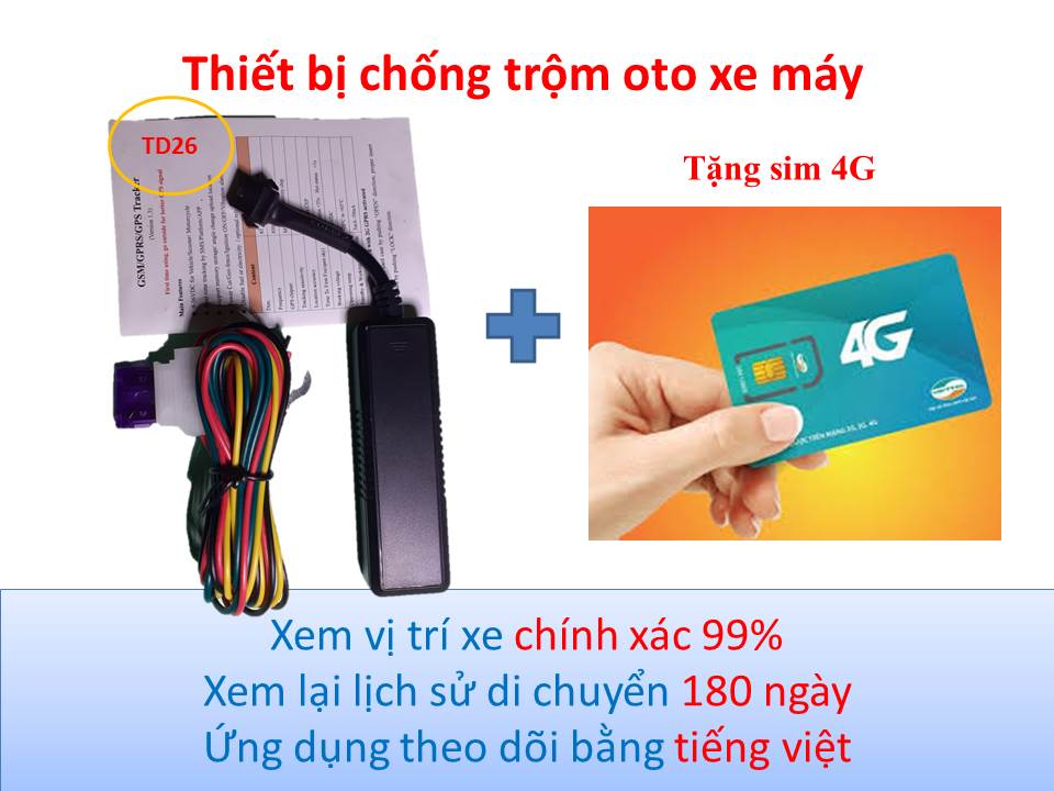 Thiết bị chống trộm oto xe máy TD26s- Tặng slm 4g Ứng dụng tiếng việt-Mua là dùng,tải app miễn phí, chính xác 99%