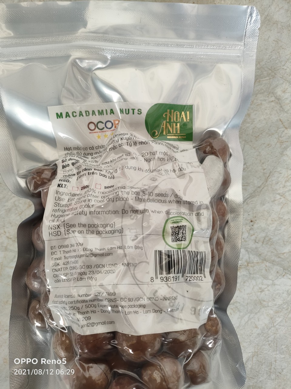Macca - túi zip loại 500gram sản phẩm ocop