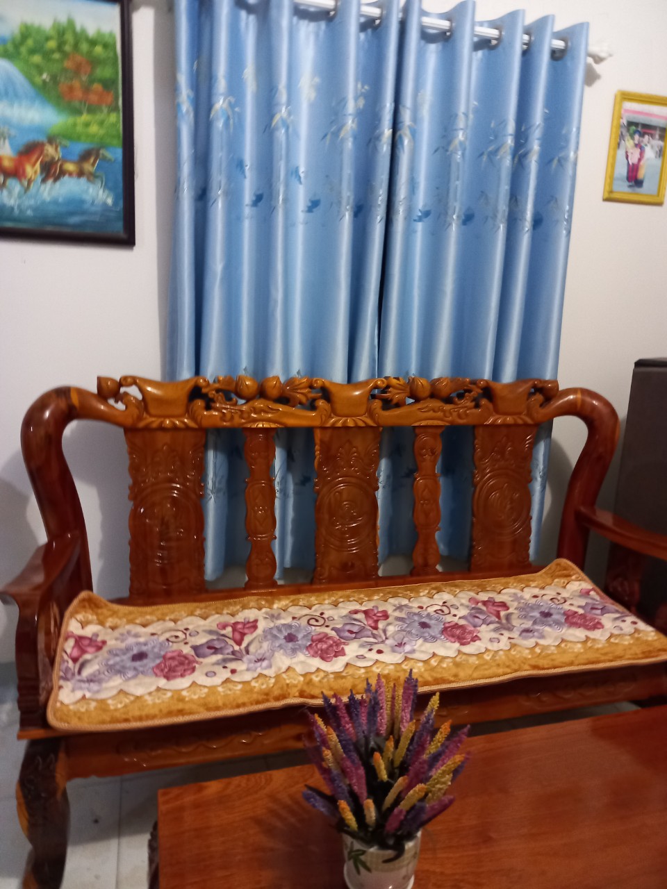 Thảm Lót Ghế Sofa, Đệm Lót Salon Gỗ, Bộ Ba Thảm ghế nhung in hoa văn [ngăn ghế bị trầy xước, ngồi êm ái] gồm 3 tấm