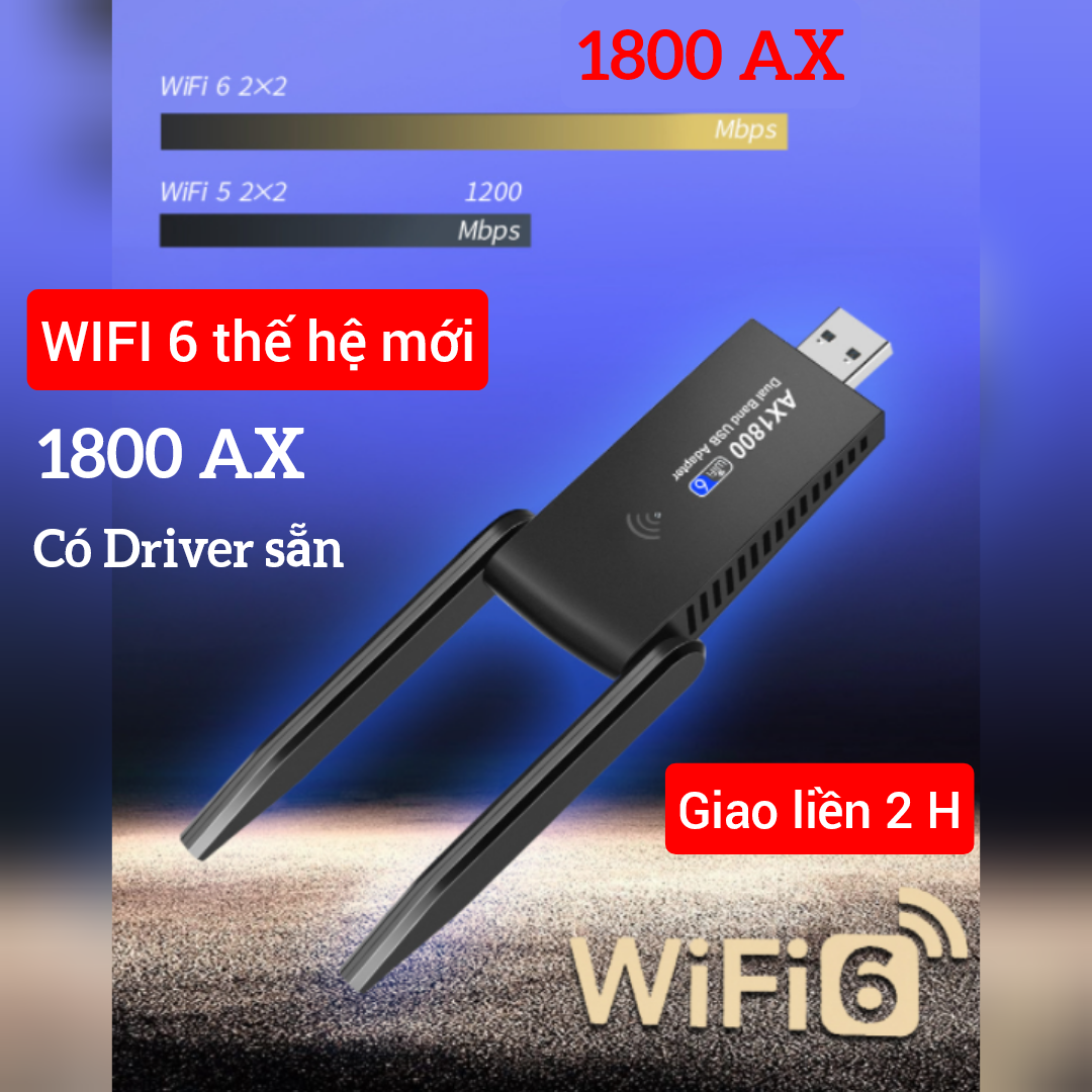 [Giao liền] USB WiFi 6 AX 1800 Mbps tốc độ cao - Bộ chuyển đổi Wifi Adapter thu WiFi cho PC laptop m