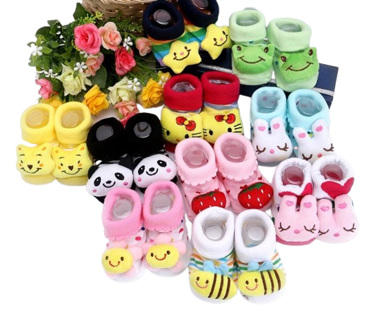 Set 2 đôi Tất / vớ hình con vật 3D ngộ nghĩnh chống trượt chống mồ hôi trộm giữ ấm cho bé từ 0 - 12 tháng