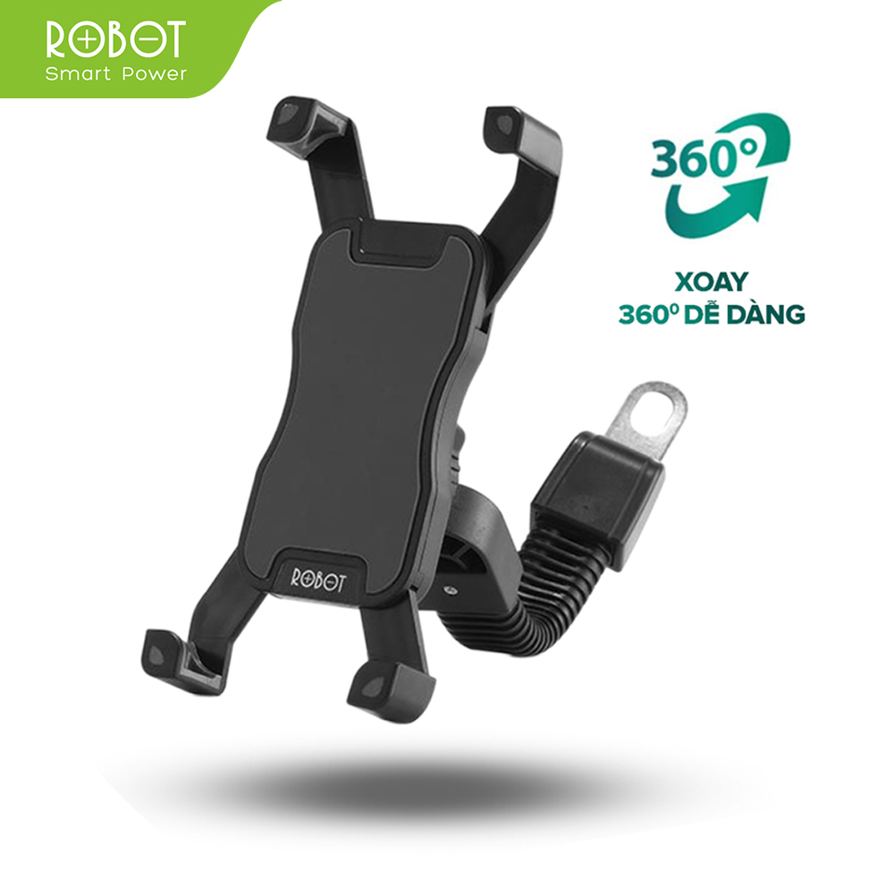 Giá đỡ điện thoại kẹp cho xe máy Robot RT-MH02 thiết kế 4 góc kẹp thân máy chắc chắn l hàng chính hãng
