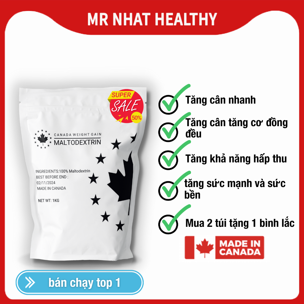 Sữa Tăng Cân Tăng Cơ Maltodextrin Canada 1kg - Mr Nhat Healthy