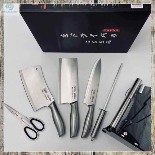 [HCM][ TẶNG QUÀ TRỊ GIÁ 30K ] Bộ Dao Nhật 6 Món Inox Nguyên Khối Cao Cấp  Lưỡi dao đúc liền với cán dao tạo nên sự liền khối chắc chắn  coa đế cắm .