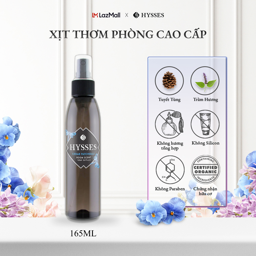 Xịt Thơm phòng Cao Cấp Hysses Room Scent Giúp Xua Đuổi Muỗi & Côn Trùng, Khử Mùi, Hương Thơm Dễ Chịu Với Tinh Dầu Hoắc Hương - Tuyết Tùng Hữu Cơ Tự Nhiên