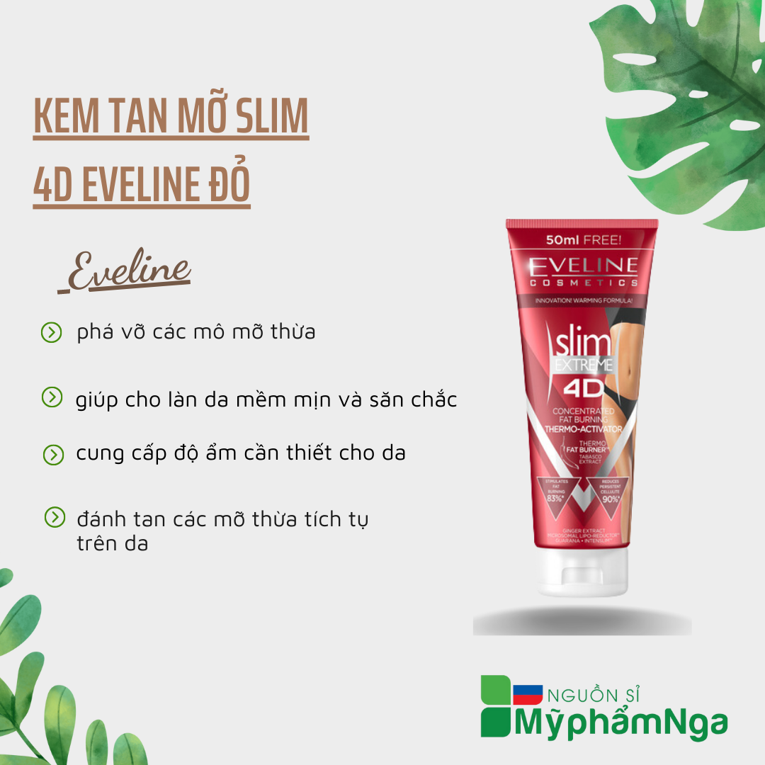 Kem tan mỡ Slim 4D Eveline ĐỎ chiết xuất gừng ớt