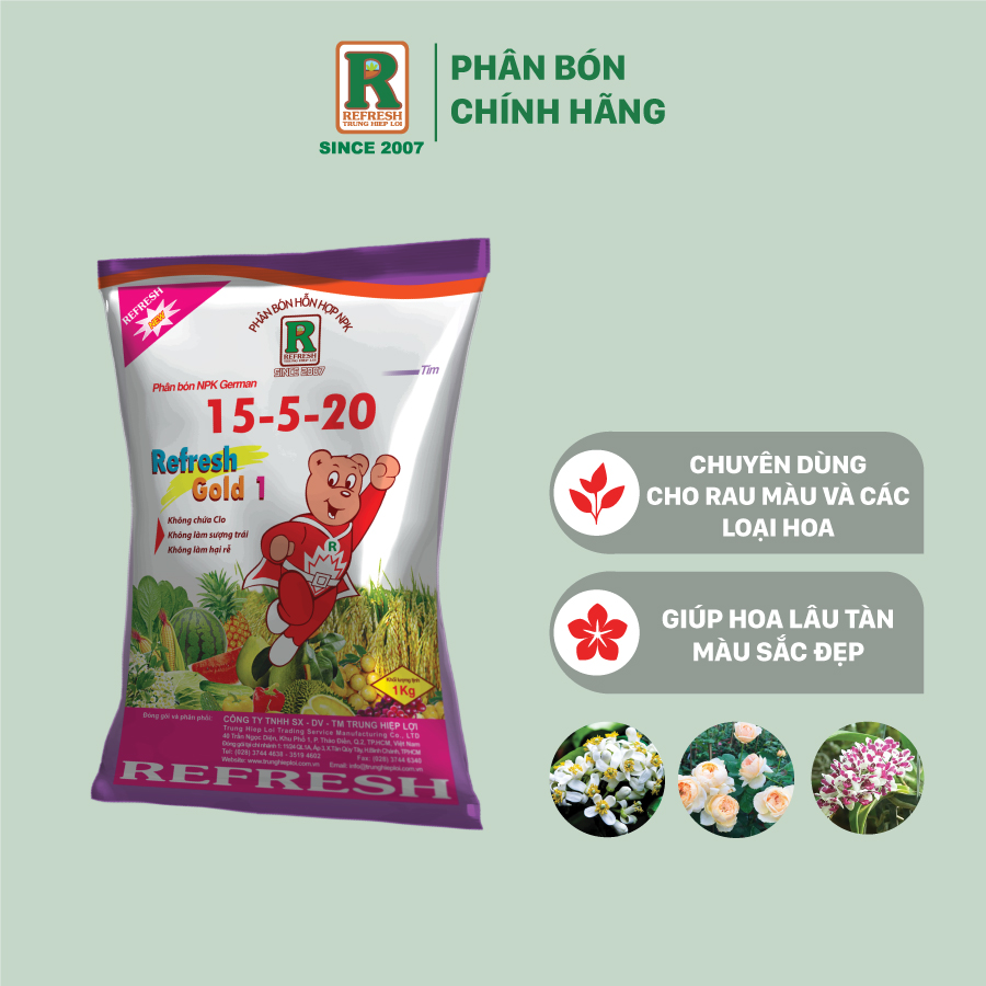 Phân bón NPK kích ra hoa Refresh Gold 15-5-20 chuyên cho Hoa Màu
