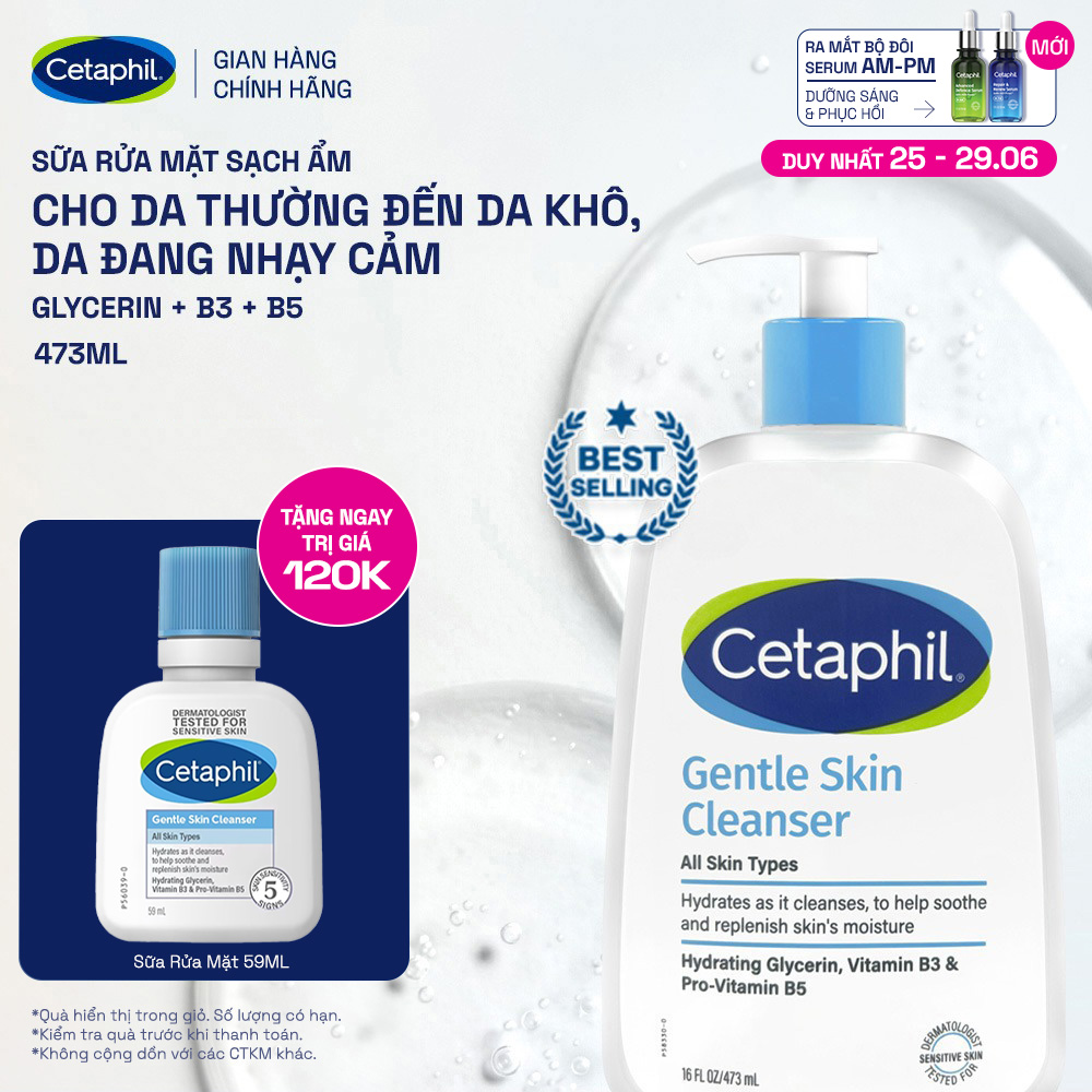 Sữa rửa mặt dịu lành cho da nhạy cảm Cetaphil Gentle Skin Cleanser 473ml
